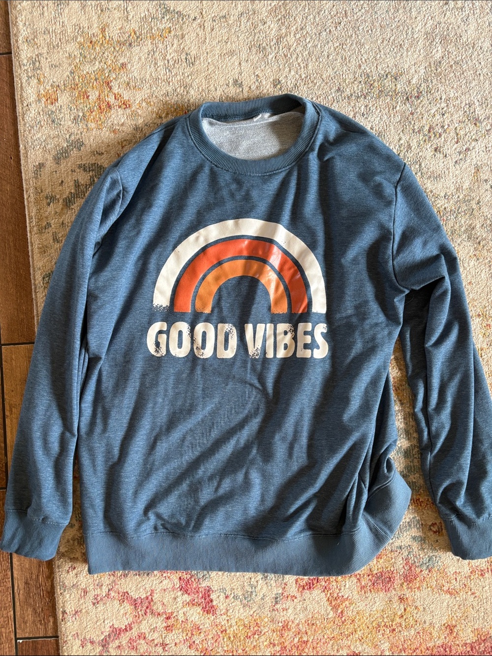 Blue 'Good Vibes' Graphic Crewneck Sweater